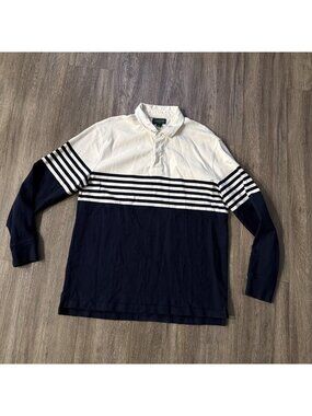 J.Crew Always Mens Navy White Striped Long Sleeve Rugby Shirt J3296 Size XL
